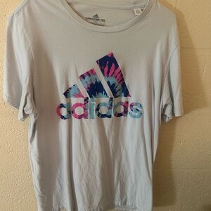 Adidas White Tee with Colorful Logo